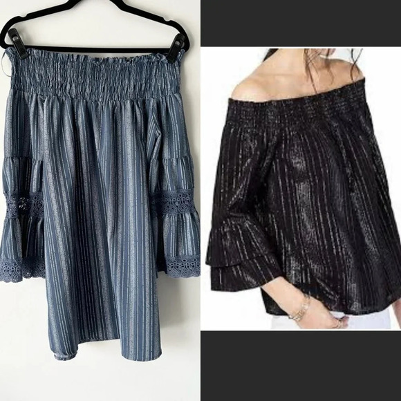 Kiwi Punch Off The Shoulder Fared Boho Tunic Top - Picture 1 of 14